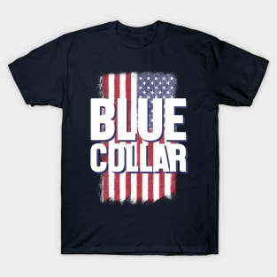 Blue collar sign over an american flag T-Shirt